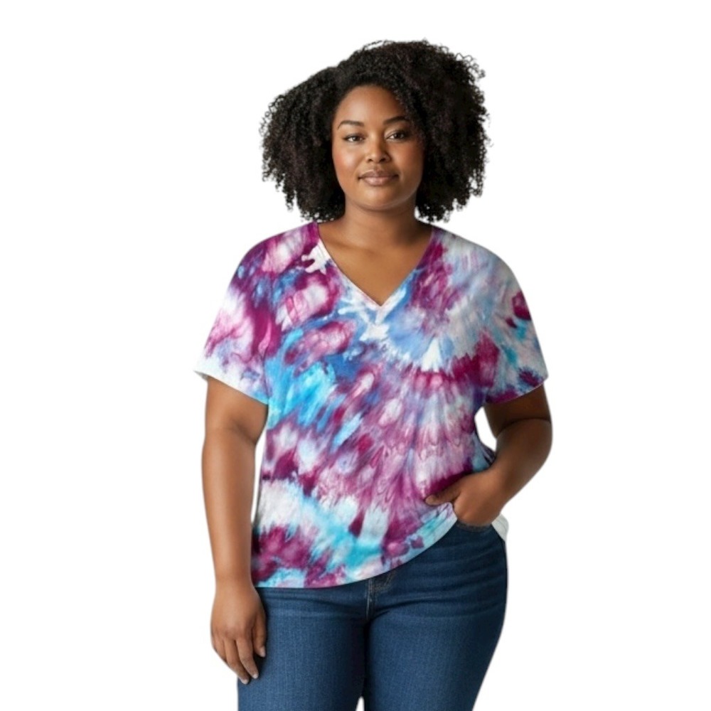 Talbots Large Top Handmade Tie‎ Dye Purple Blue Spiral Boho Festival Knit 1751
